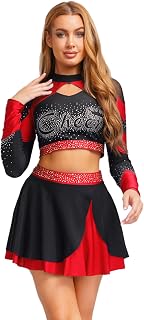YOOJIA Uniforme De Porrista Brillante para Mujer Conjuntos De 2 Piezas Top Corto Manga Larga Y Falda Disfraz De Animación para Fiestas De Halloween