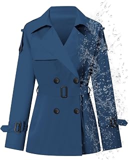 Betusline Women's Water-repellent Double Breasted Belted Short Trench Coat | Water-repellent, Windproof,Pockets, Belted Waist, Casual, Outdoor, Daily, Spring Fall Casual Office Outerwear, Lapel