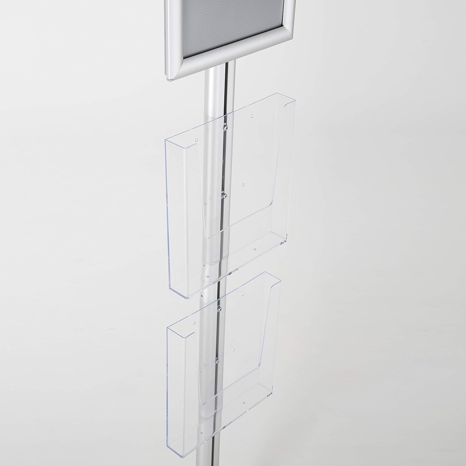 M&T Displays Free Standing Aluminum Display Stand Single Sided Document Brochure Sign Holder Front Loading Portrait Landscape Silver Snap Frame 1x(11x17) and Clear Acrylic Pocket 1x(8.5x11) Inch