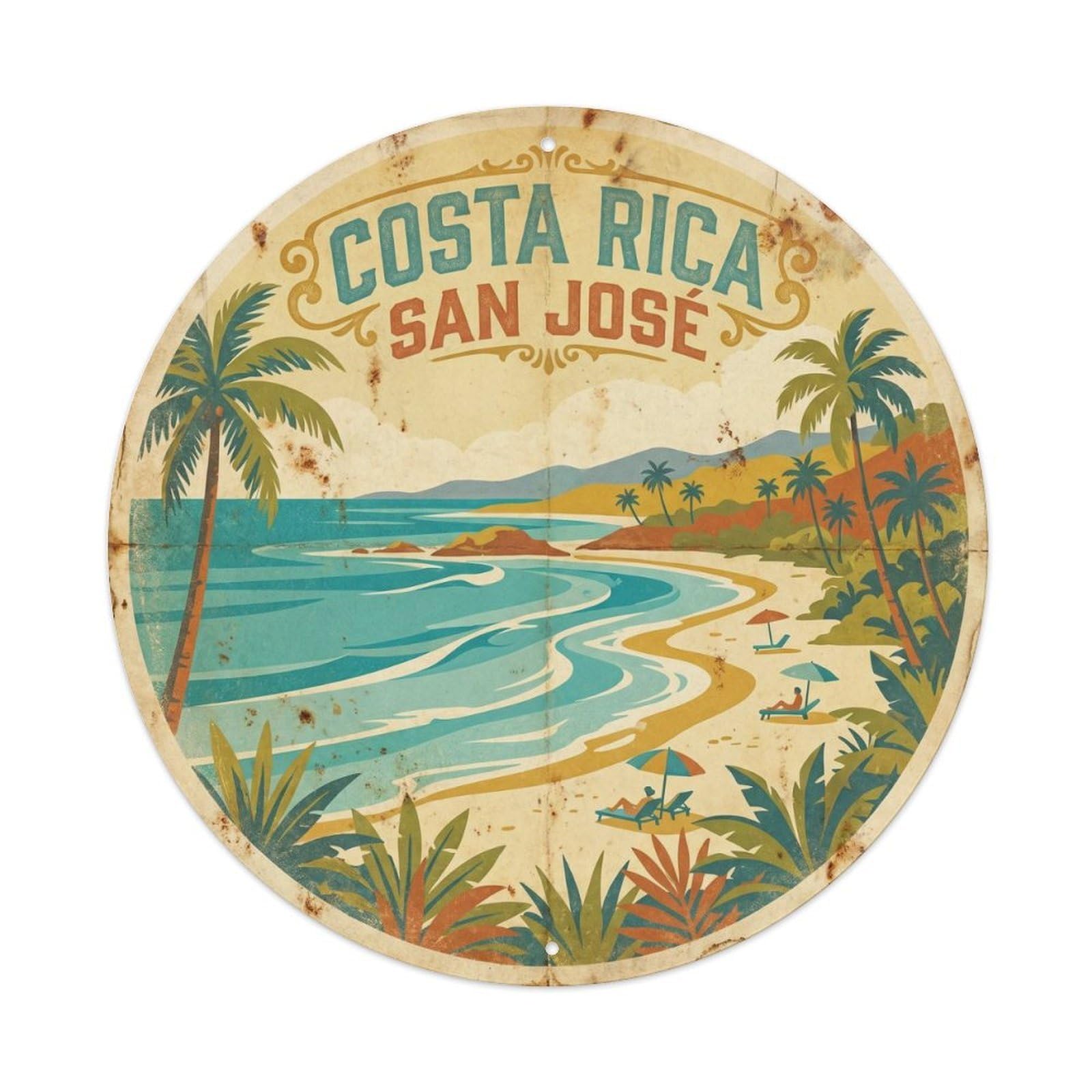 Costa Rica San Jose Beach Destination WPA Travel Metal Tin Sign