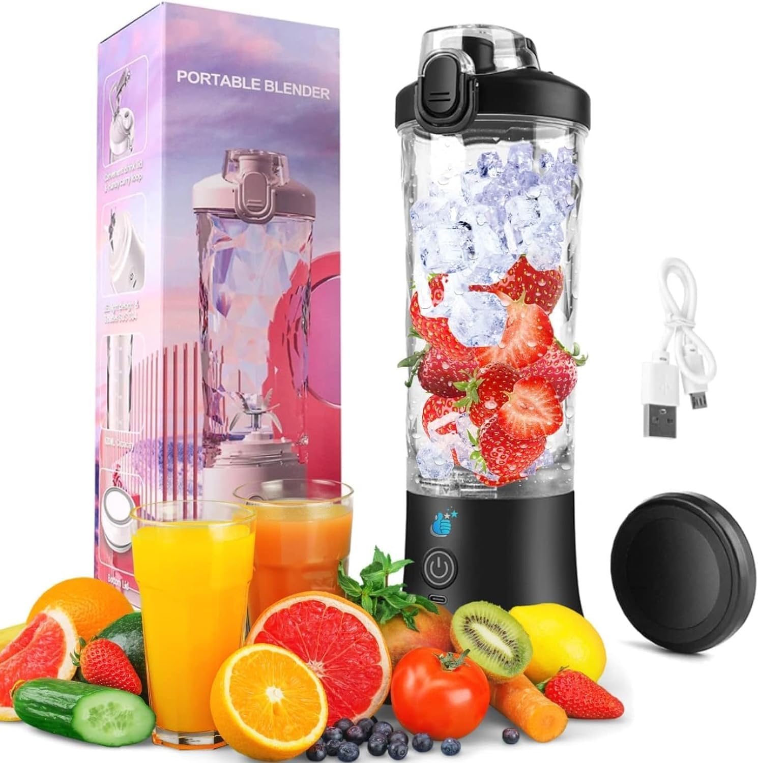 MOLOR Portable Blender,Mini Blender for Shakes and Smoothies Waterproof Blender USB Rechargeable with 20 oz BPA Free Blender Cups with Travel Lid
