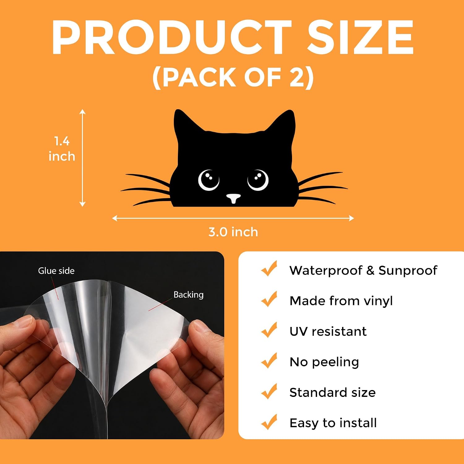 2PCS Cat Peeker Decal – Funny Black Cat Car Sticker, Cute Vinyl Cat Decal for Rearview Mirror, Blank Button Eject Sticker, Waterproof Cat Lover Gift Accessories image 3