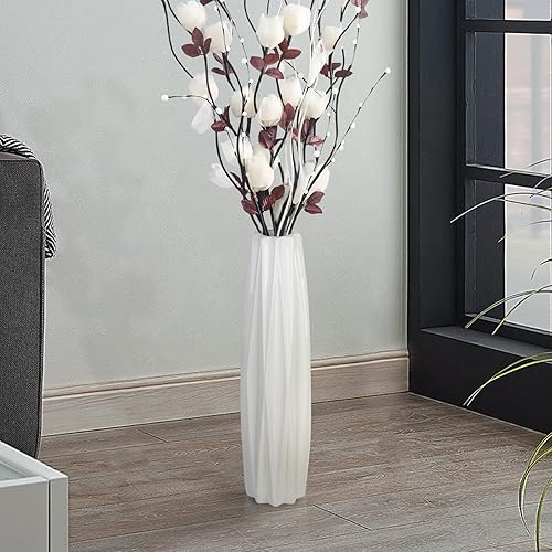 Miniatura 9 de Jarrón de cerámica blanca de 17.7 pulgadas de alto, jarrones grandes para oficina, granja, sala de estar, decoración moderna del hogar, diseño