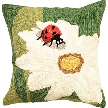 Liora Manne FRONTPORCH Indoor/Outdoor Handmade Pillow - Transitional Graphic Botanical Animal Accent Ladybug Green 18" x 18"