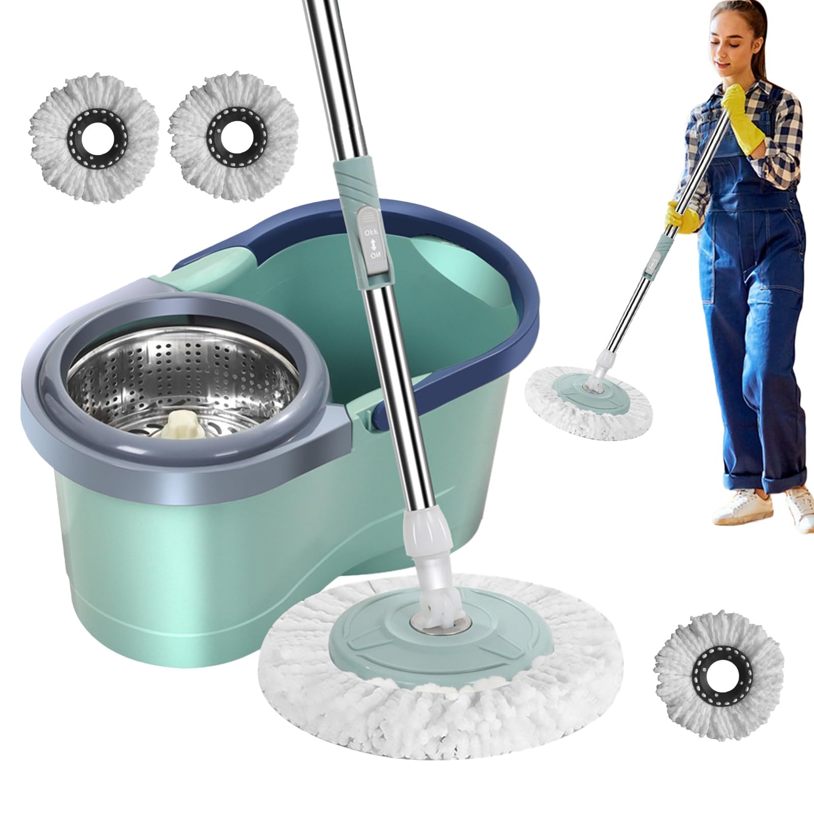 Scopa centrifuga con strizzatore, scopa per pavimenti – scopa automatica per la pulizia della casa – Testa rimovibile per la pulizia della casa – Pulitore per la casa per cucina, soggiorno, camera da