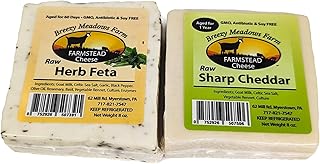 Breezy Meadows Raw Herb Feta (2 x 8 oz Block) and Raw Sharp Cheddar (2 x 8 oz Block)