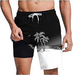 Mens Tie Dye Swim Shorts with Compression Liner 2 in 1 Swimming Shorts Lightweight Bathing Beach Shorts with Pockets