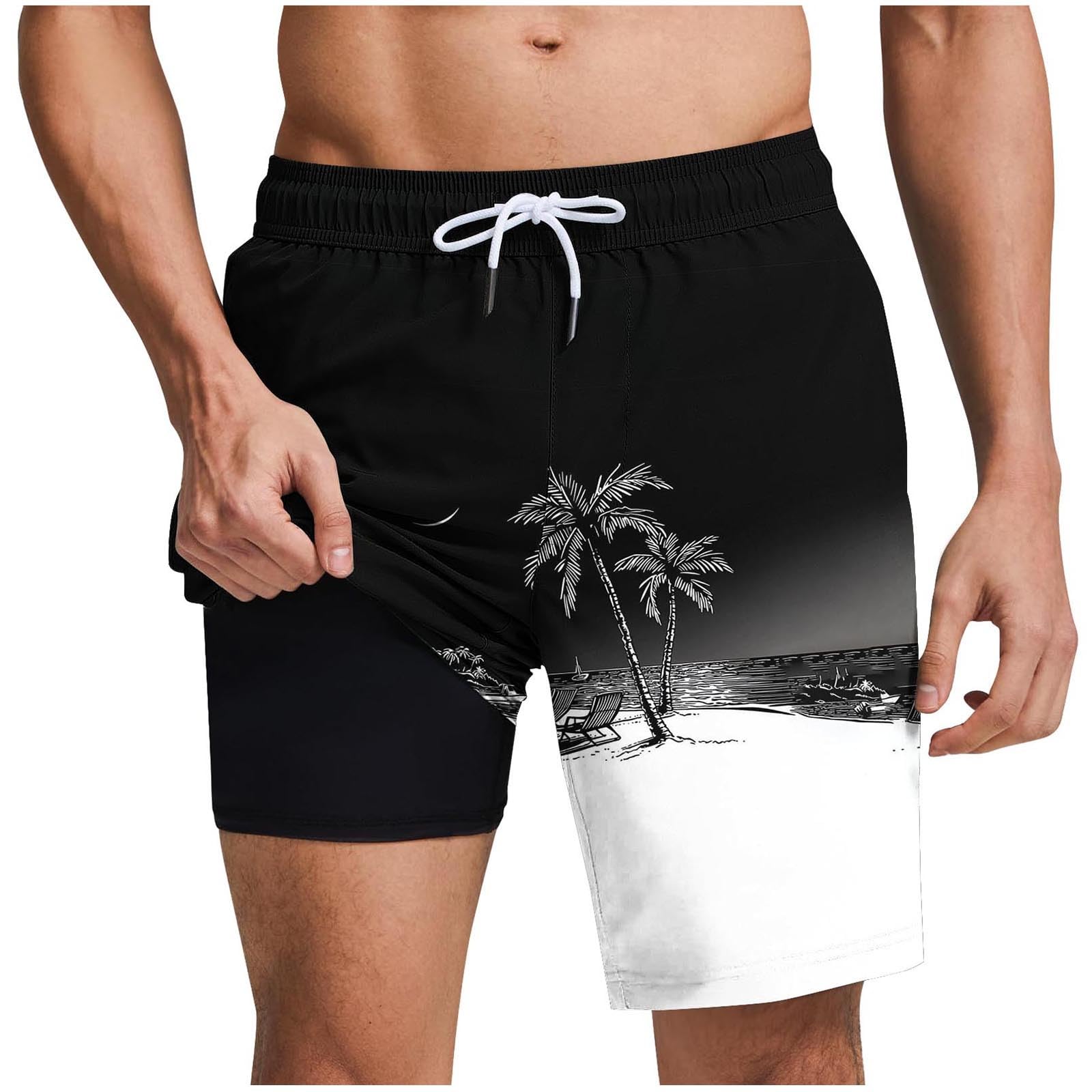 Mens Tie Dye Swim Shorts with Compression Liner 2 in 1 Swimming Shorts Lightweight Bathing Beach Shorts with Pockets - 1