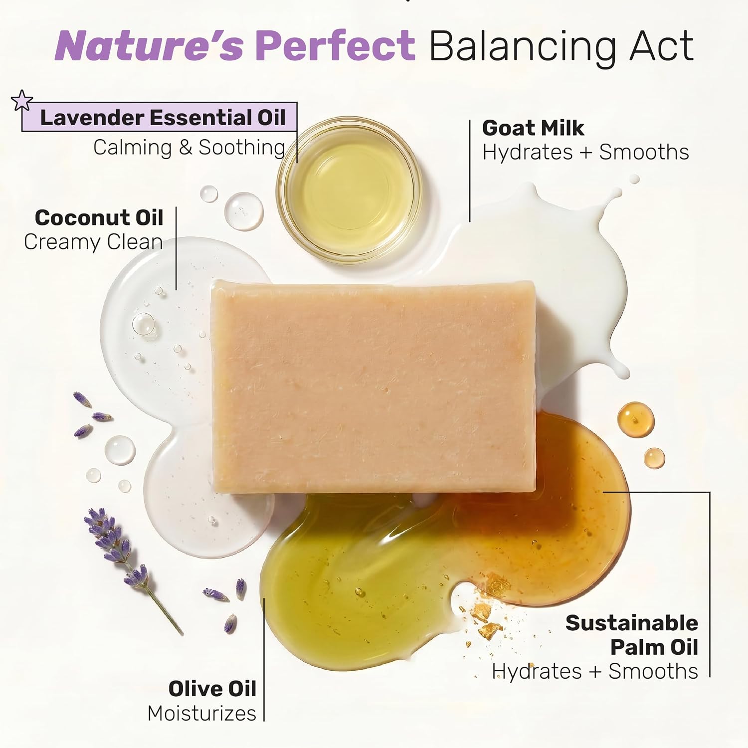 Southern Natural Lavender Luxury Goat Milk Soap - Twice Refined Handmade Soap Bar for Face and Body, Gentle Hydration, Cleanse, and Nourishment for Dry, Delicate, or Troubled Skin, 3 Pack