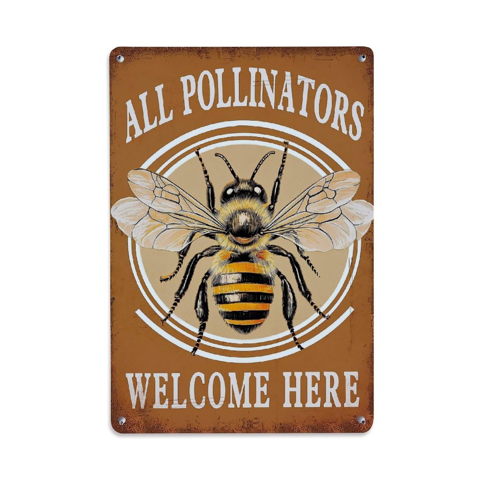 Bee Pollinator Welcome Sign Art Tin Sign Metal Poster Vintage Metal Signs for Home Man Cave Bar Cafe Kitchen laundry room Wall Decorations Gift 8x12Inch