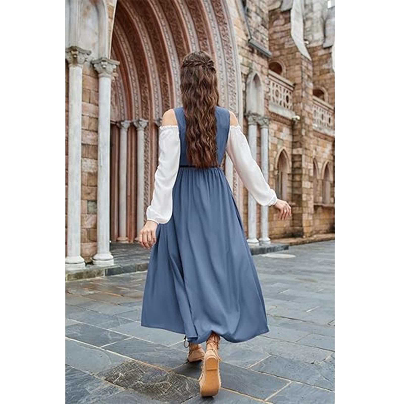 Vestito Medievale Donna Popolana Curvy, Costume Halloween Rinascimentale Lungo Elegante, Abito Gothic Vittoriano, Costumi Cosplay Spalle Scoperte, Vestiti Travestimento Viking Cerimonia