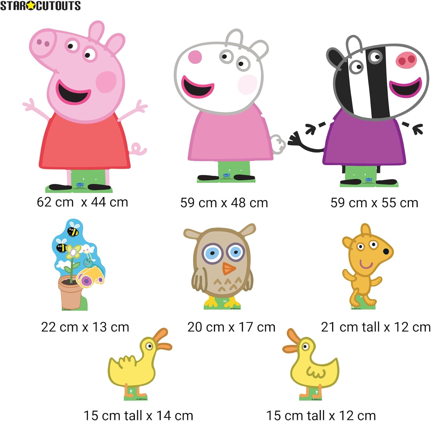 Star Cutouts SC4523 Peppa, Zoe & Suzy Peppa Pig Party Supplies Multi-Pack Cardboard Cutouts 8PCS Peppa Theme, for A Happy Birthday & Room Decorations for Kids Boys Girls – Tallest Cutout Height 62cm