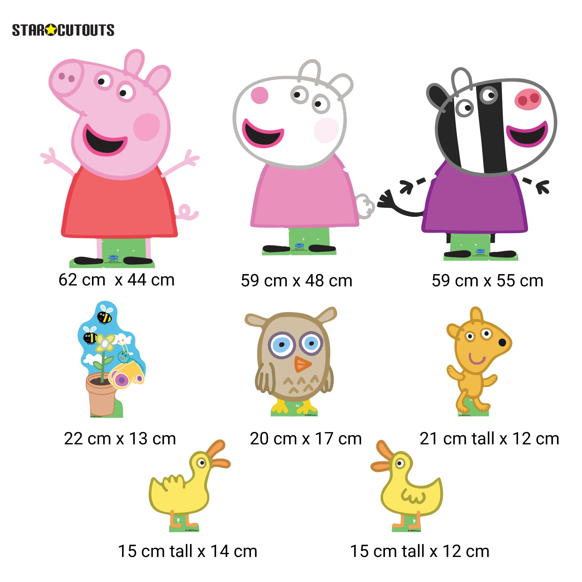Star Cutouts SC4523 Peppa, Zoe & Suzy Peppa Pig Partyzubehör, Multipack, Pappaufsteller, 8 Stück, Peppa-Thema, für einen Happy Birthday & Raumdekorationen für Kinder, Jungen, Mädchen, höchste