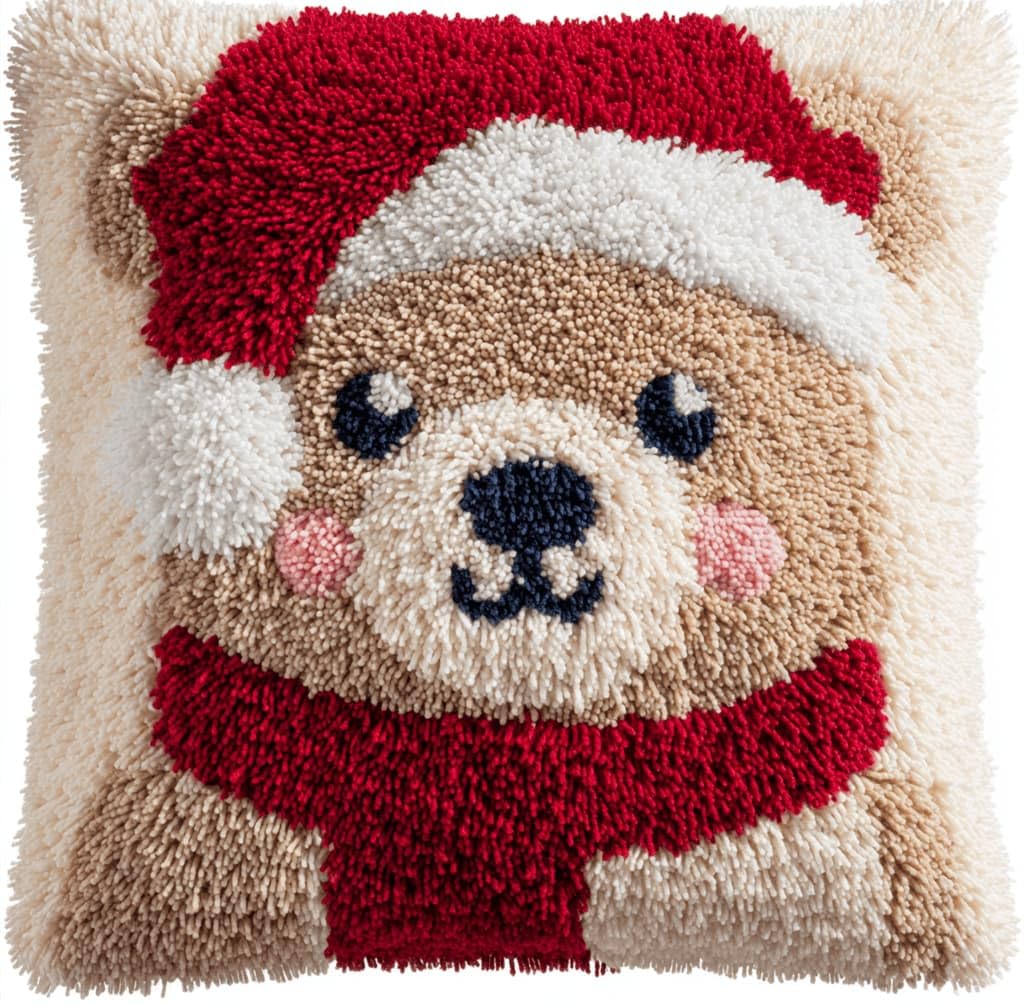 Kitquiver Latch Hook Cushion Kit,Bear DIY Throw Pillow Cover 43X43Cm
