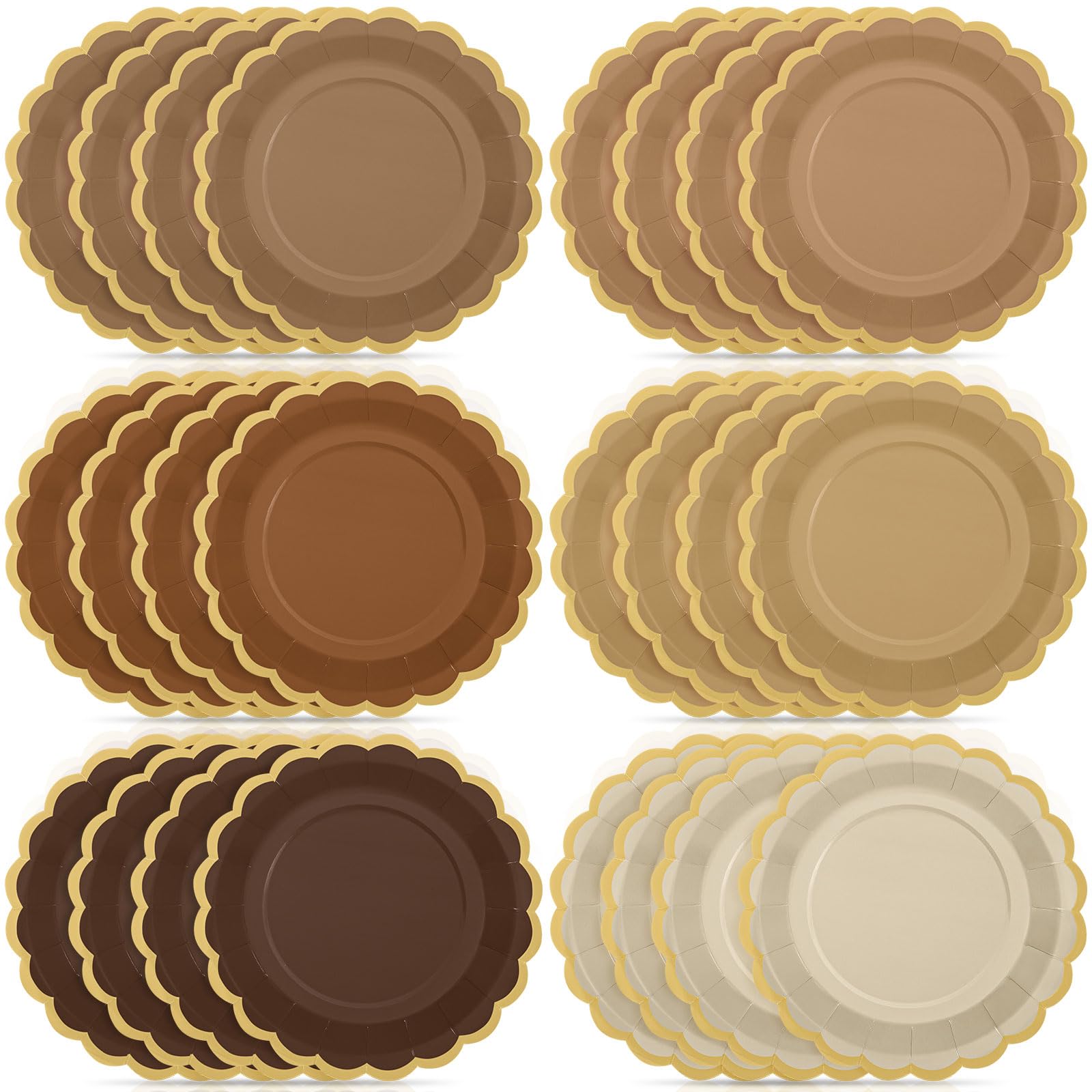 48 Pcs Brown Paper Plates 9 Inch Scalloped