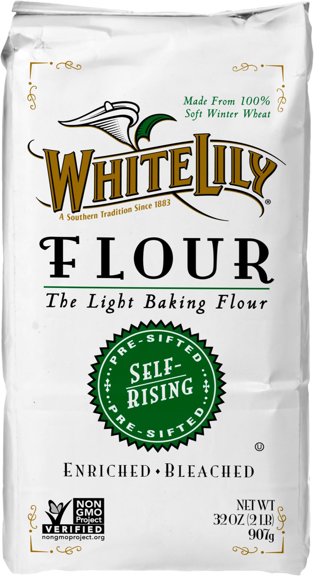 White Lily Self-Rising Bleached Enriched Pre-Sifted Flour, 32 Ounce