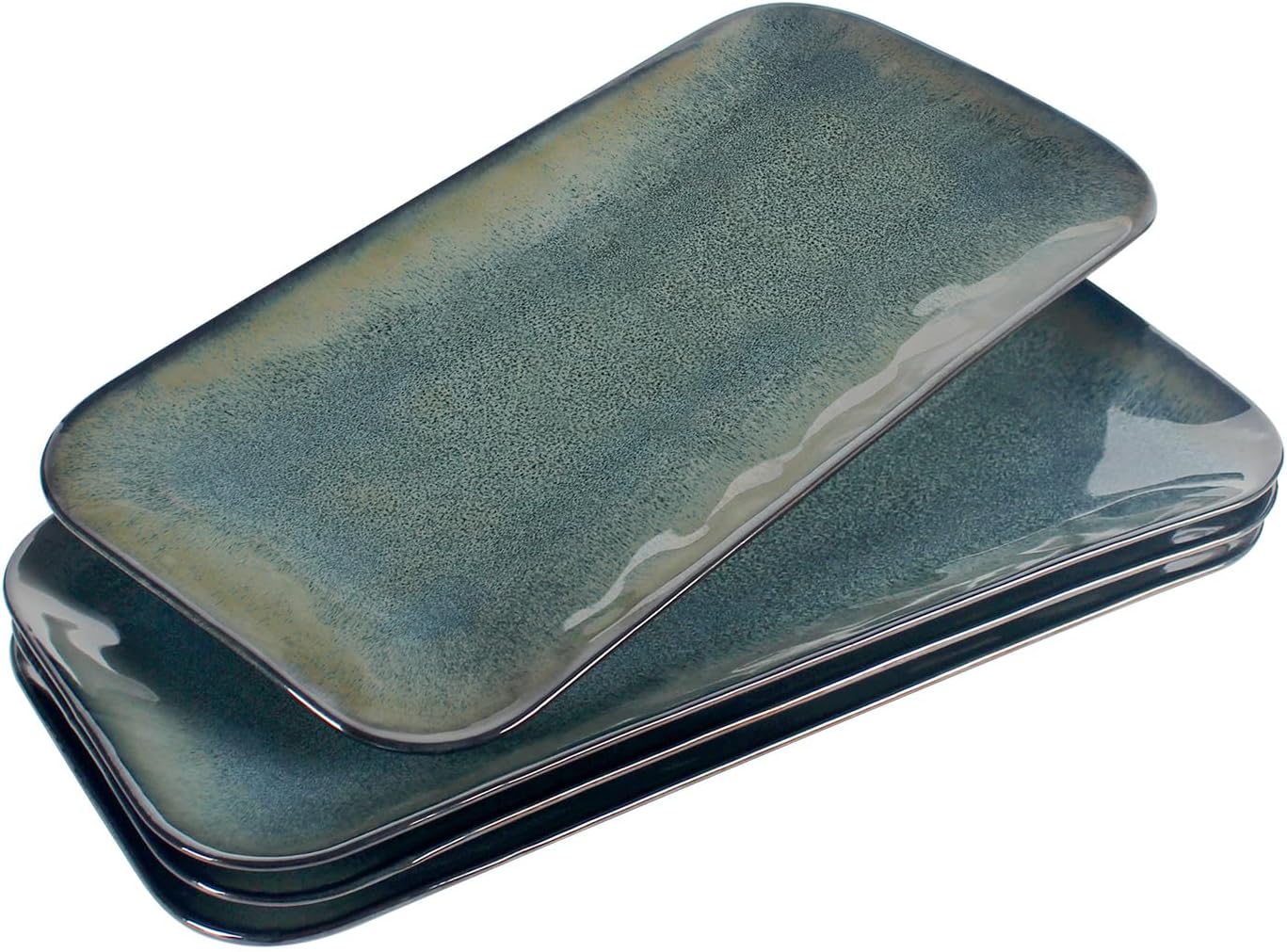 Serving Platters Set of 4, Rectangular Serving Plates, Serving Trays for Entertaining Party, Microwave,Oven,Dishwasher Safe,Kitchen Dinnerware, Blue reactive glaze 12.7 Inch