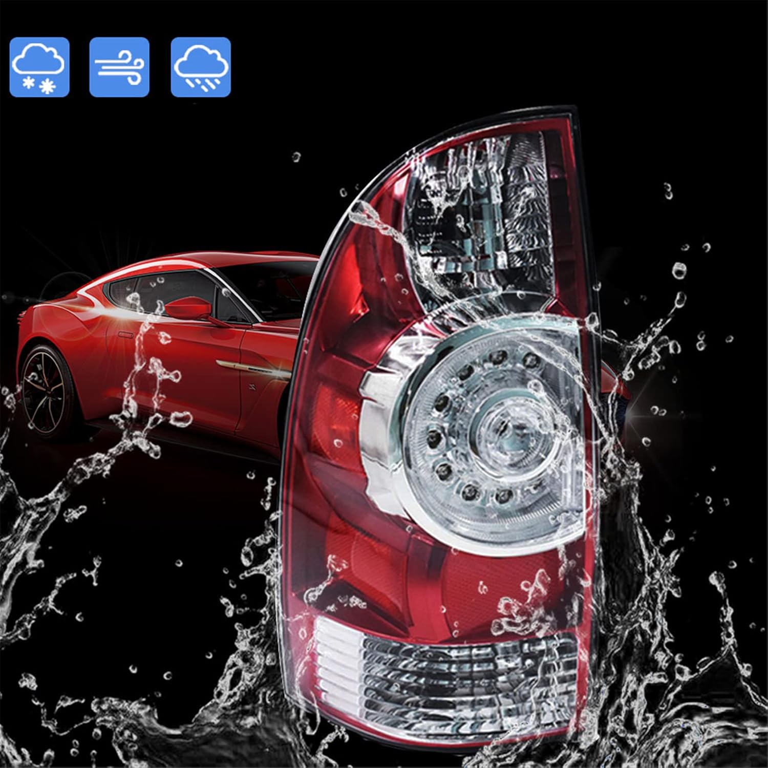 WFLNHB Driver Side Tail Light Replacement for Toyota Tacoma Pickup Truck 2005-2015 Red Clear Rear Brake Lamp Rear Left Side 8156004160