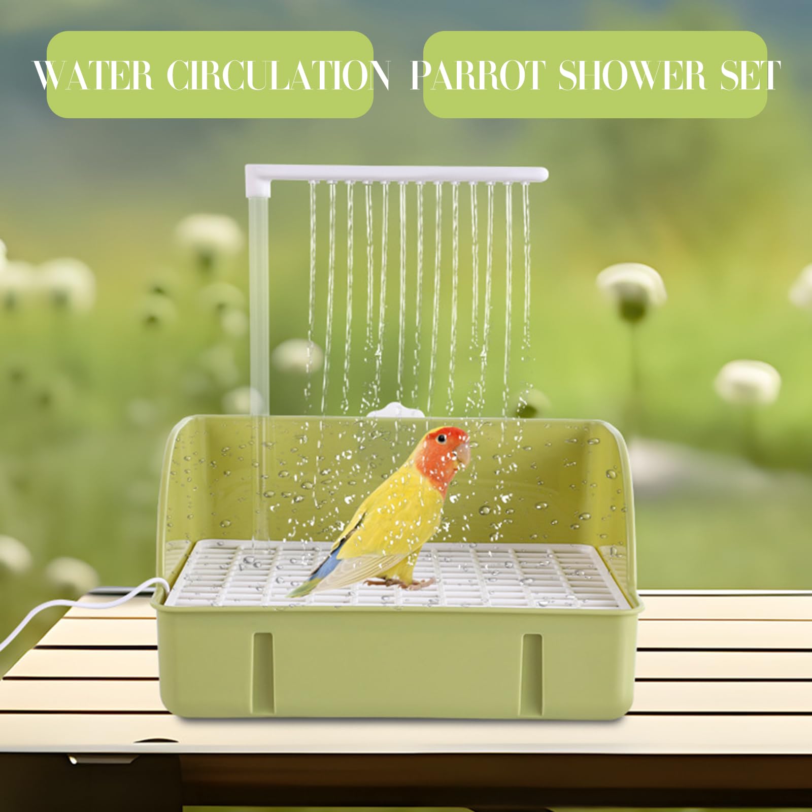Baignoire automatique pour perroquet, grande fontaine d'intérieur avec eau courante, contient USB et pompe, pour oiseaux de compagnie, gris africain, calopsitte, conure, perruche, inséparable (vert)