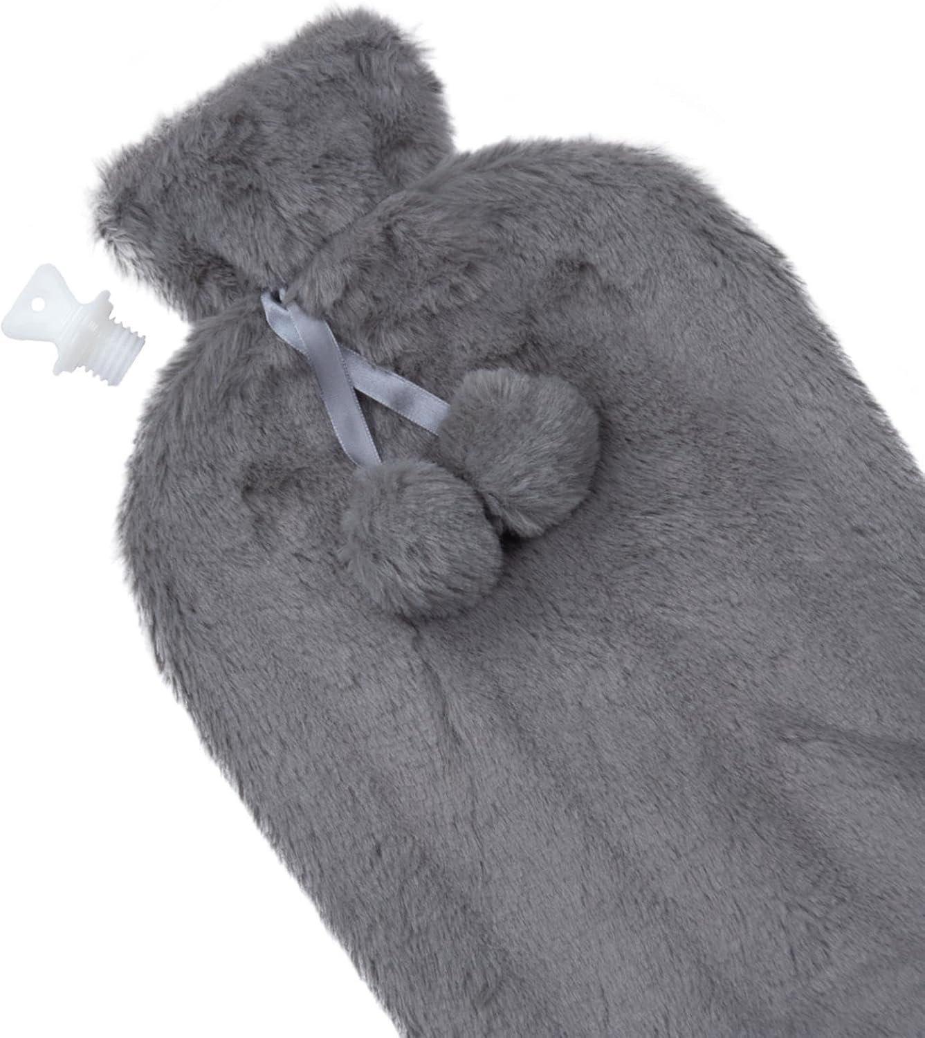 A2Z Hot Water Bottles Soft Plush Pom Pom Fleece Cover 2Liter - Hot Bottle HB1151 Grey