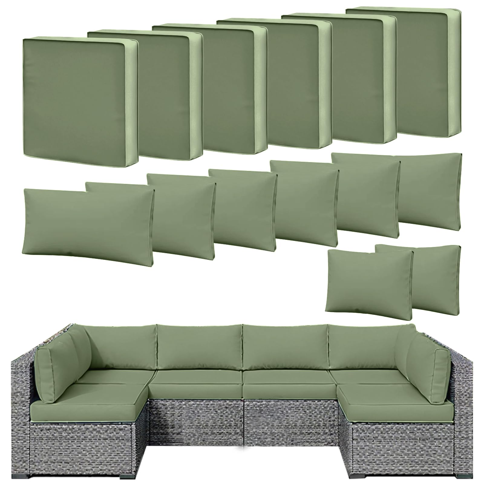Photo 1 of CALBODE 14-Piece Outdoor Sofa Cushion Covers, Sage Green, 25.6 Inch