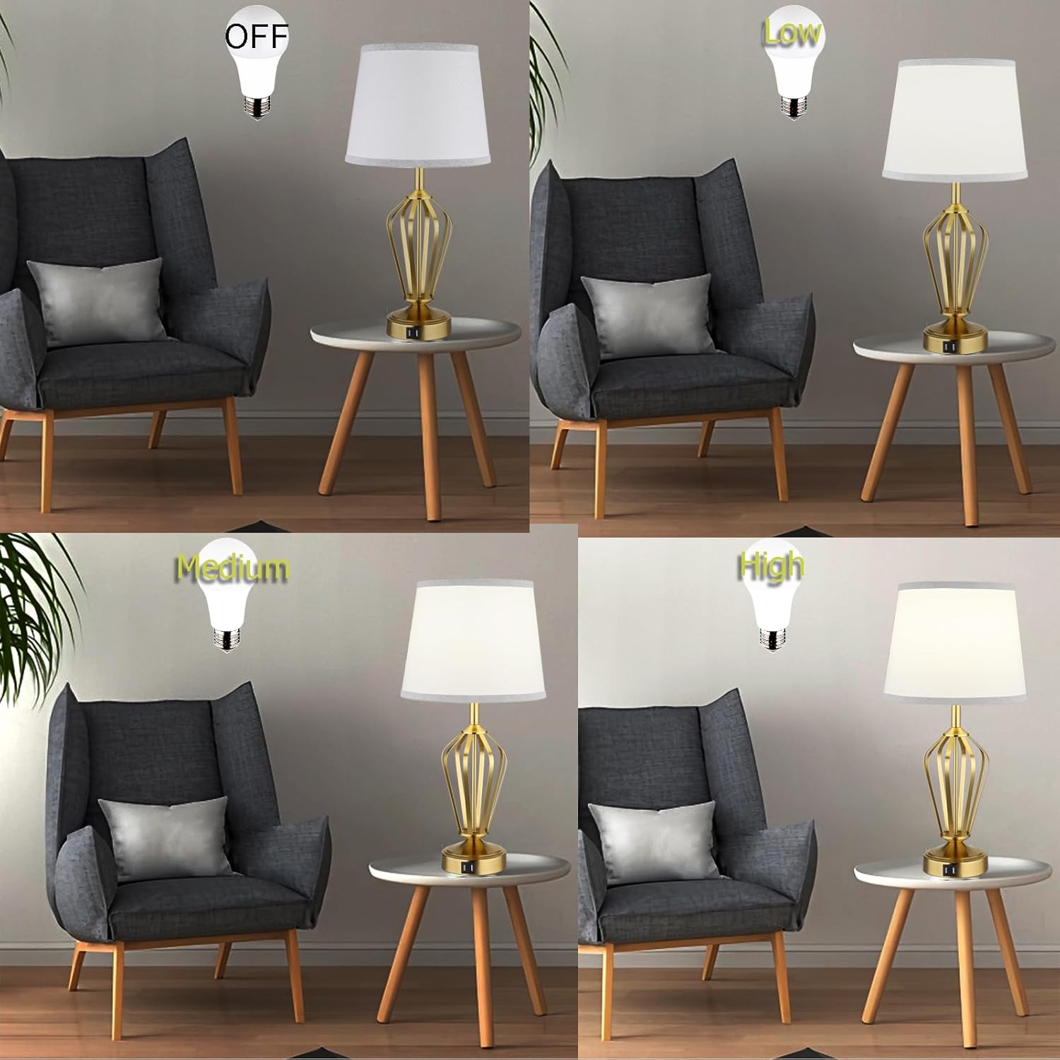 Touch Table Lamps Set of 2, nightstand lamp with USB Ports Bedside 3 Way Touch dimmer Desk lamp for Living Room Bedroom,Gold Plated Spiral cage Base Design Warm White dimmer Bulbs Included.