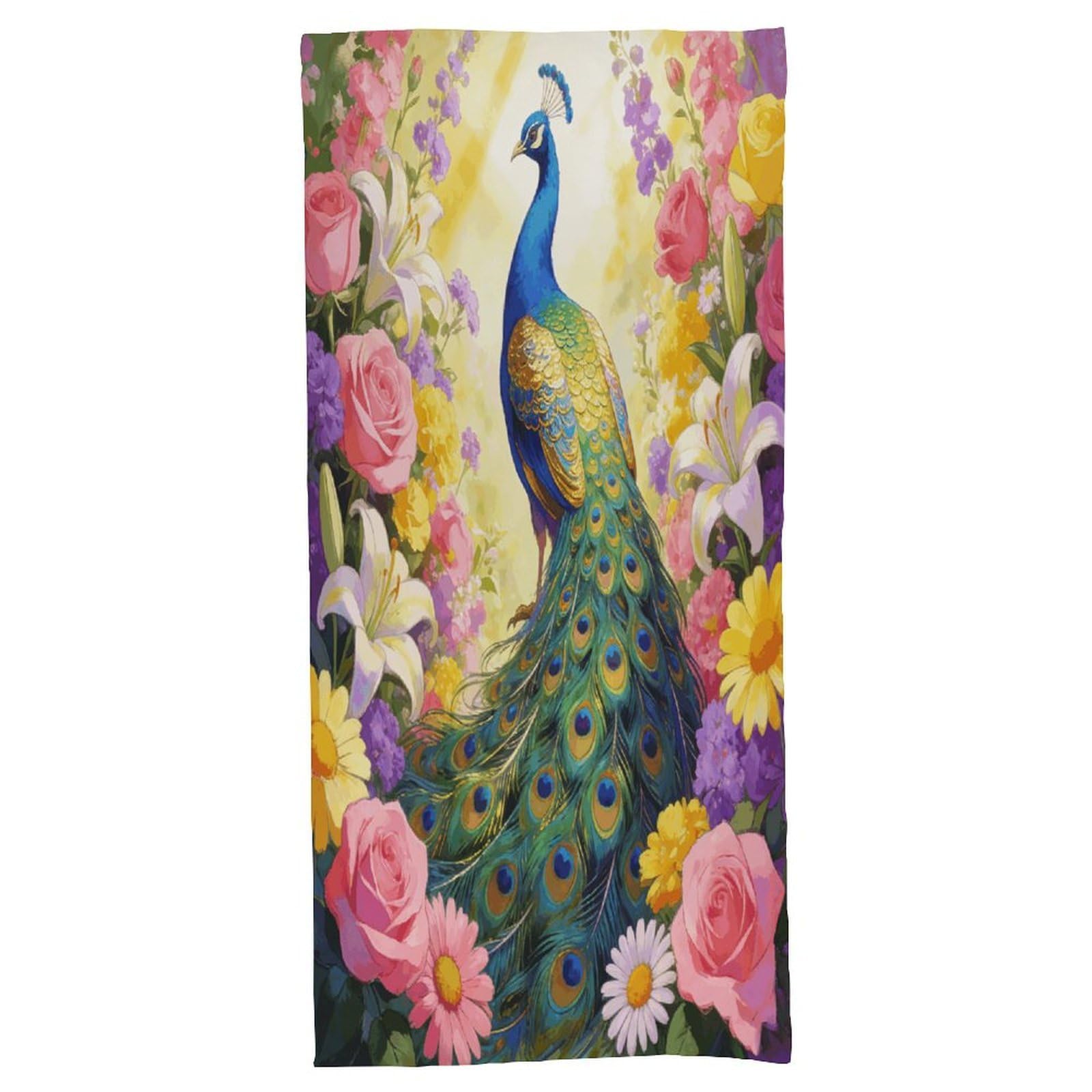Fodpand Style Colorful Peacock With Floral Background Bath Towel, Highly Absorbent & Quick Drying Beach Towel, Compact & Lightweight Pool Towel For Bathroom, Beach, Pool, Gym, Spa, And Hotel Use