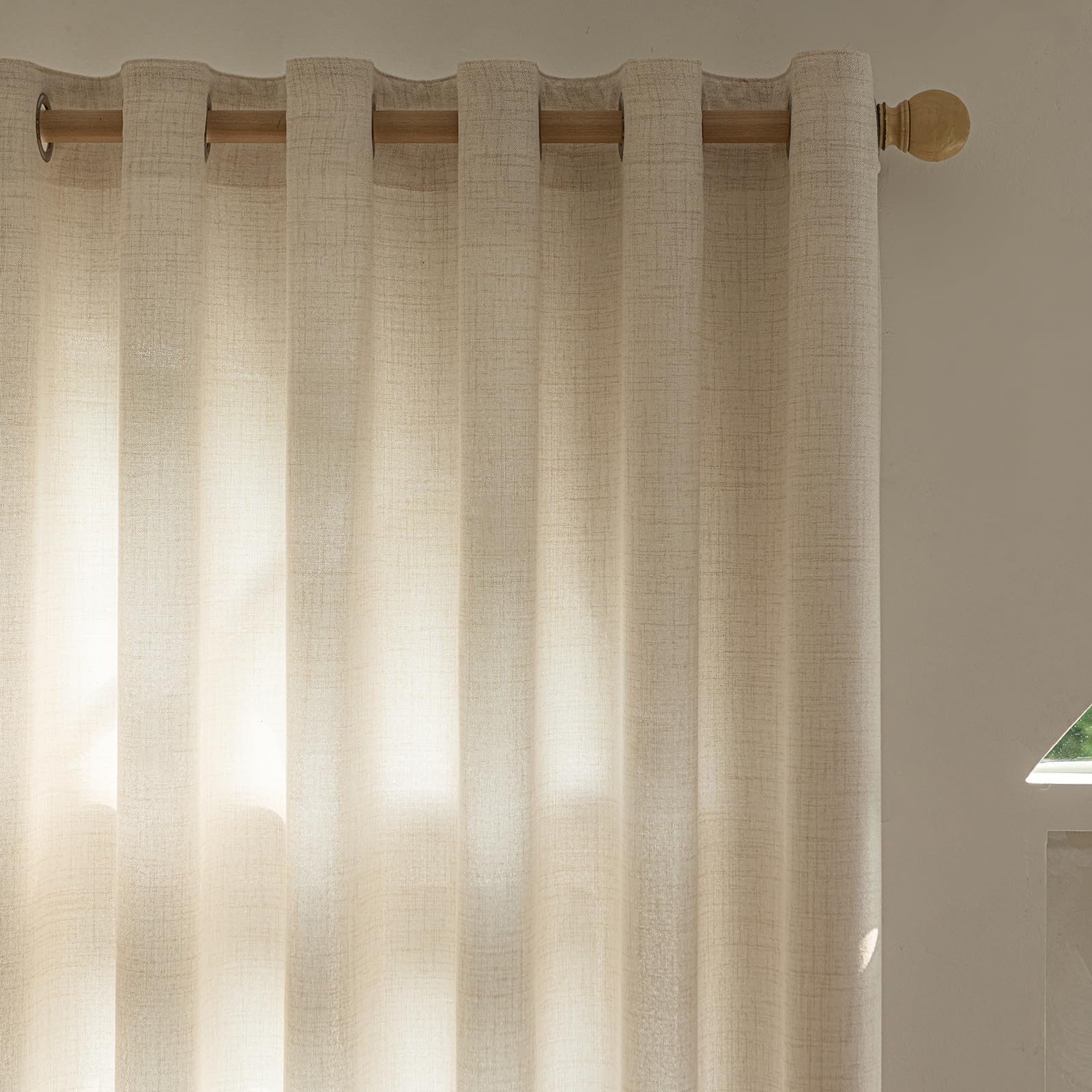 Gleantdeco Linen Curtains Ivory Cream 2 Pack 46" W x 90" L Eyelet Sheer