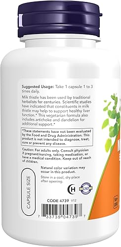Miniatura 3 de NOW Suplementos extracto de cardo mariano de silimarina 300 mg con alcachofa y diente de león doble fuerza apoya la función hepática 100 cápsulas