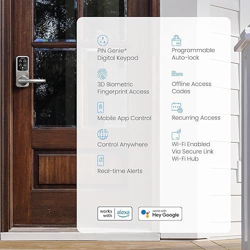 Miniatura 9 de Lockly Secure Pro Smart Lock Wi-Fi, Cerradura de puerta con teclado digital de entrada sin llave, Sensor biométrico de huellas dactilares 3D