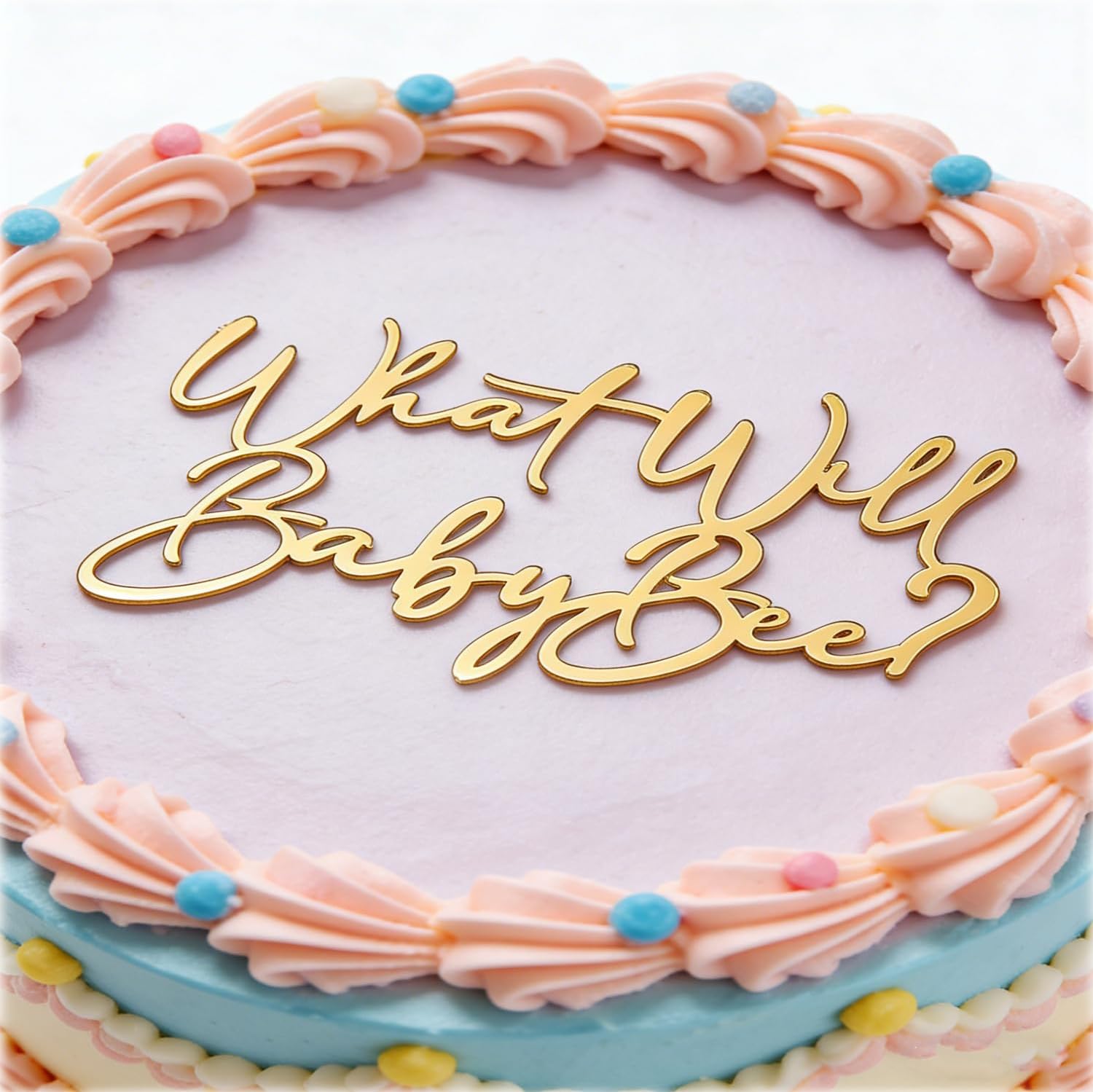 Gold Baby Shower Cake Topper, "What Will Baby Bee?" Gender Reveal Party Decoration, Acrylic Double-Sided Honey Bee Theme Decorations,Baby Shower/Boy or Girl Sign/Mommy to Bee Party Supplies