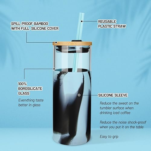 Miniatura 10 de Tronco - Vaso de vidrio con capacidad de 20 onzas popote de silicona funda protectora tapa de bambú libre de BPA