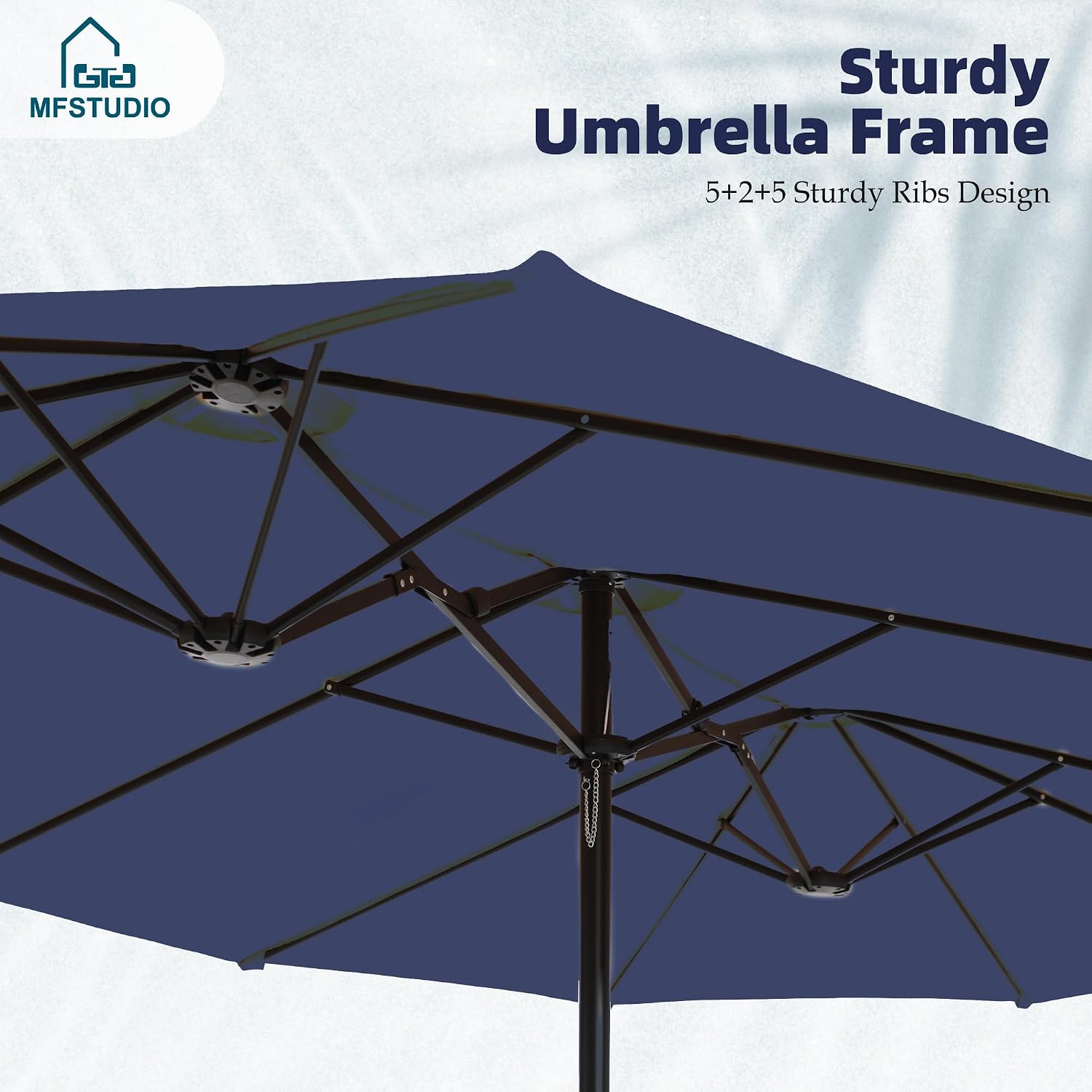 MFSTUDIO 15ft Double Sided Patio Umbrella with Base Included, Outdoor Large Rectangular Market Umbrellas with Crank Handle for Deck Pool Shade, Navy Blue
