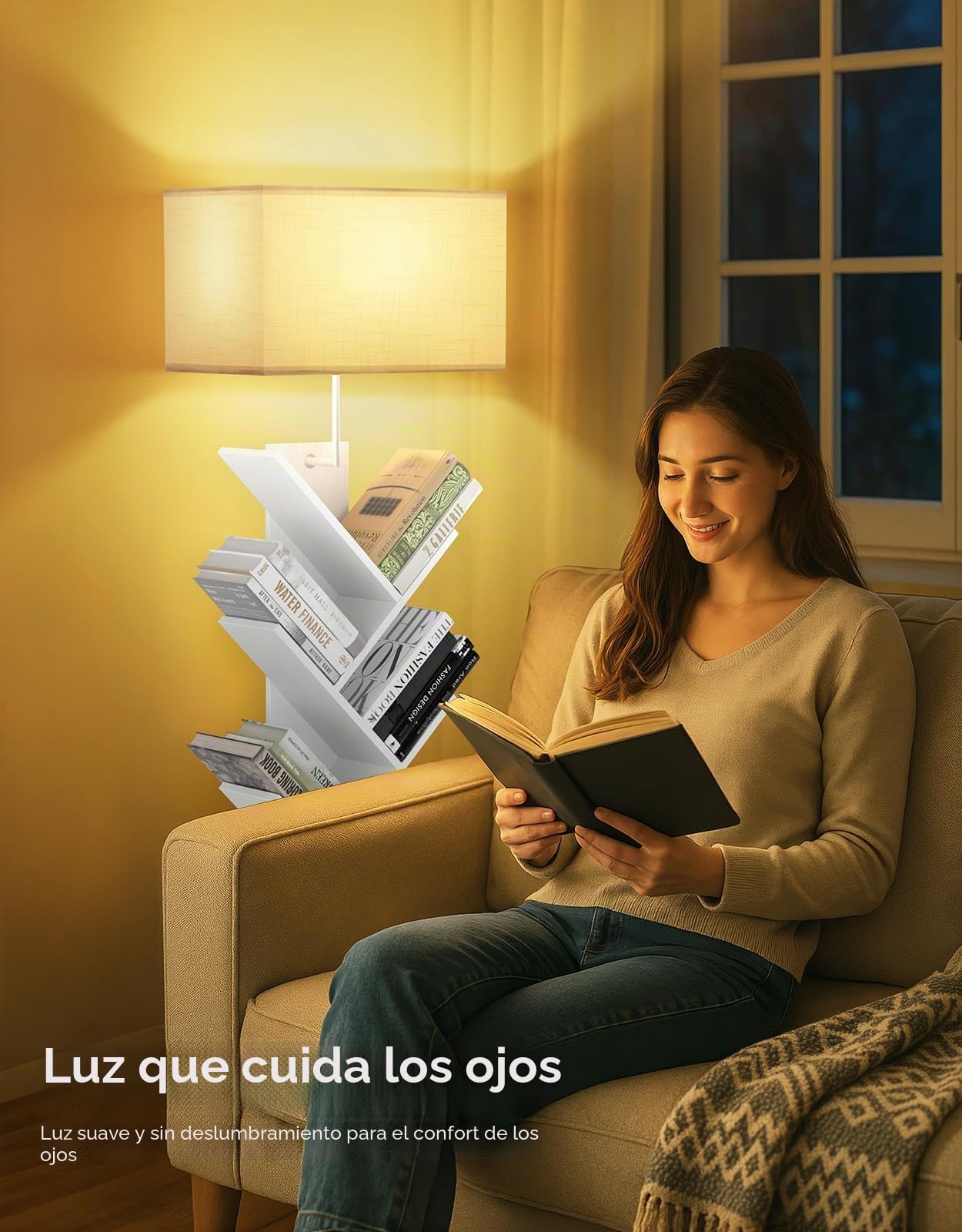 Estantería En Árbol con Luz, Estante De Esquina De 9 Niveles, con Mando A Distancia Y Temporizador, Mueble Estrecho De Madera para Libros, CDs, DVDs, Salón, Dormitorio, Oficina(Blanco)