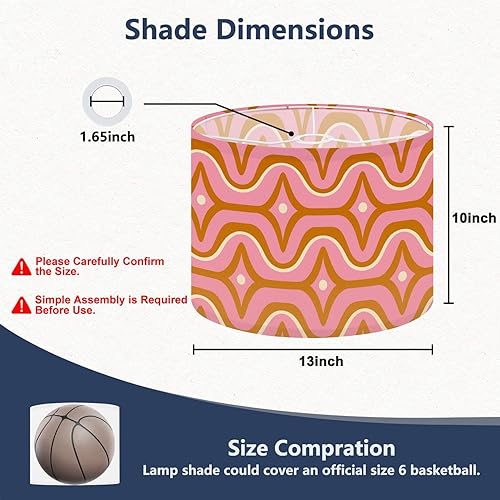 Miniatura 2 de Lamp Shades Set of 2 70s retro vintage wavy gold pink Drum lampshades for Floor Lamps Table Lamps Pendant Light 11"x8.9" Replacement Large Lampshade