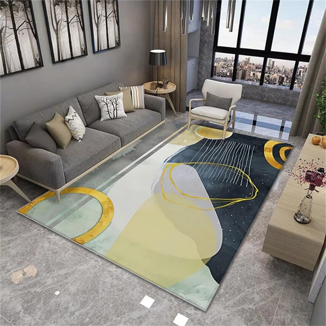 Tapis de salon lavable 80x160cm palette de couleurs fraîches