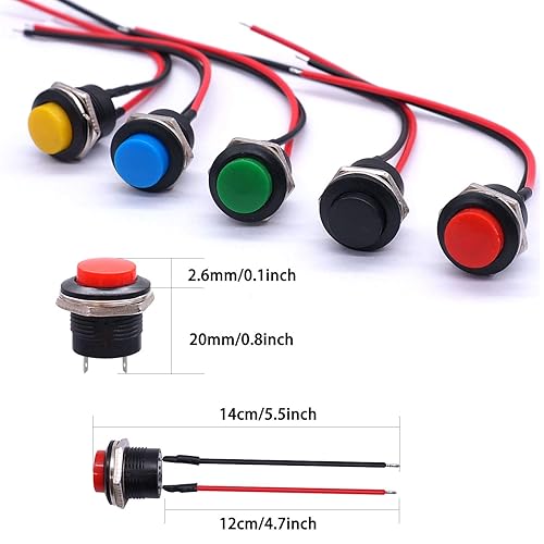 Miniatura 6 de weideer Interruptor de botón momentáneo de 0.630 in SPST AC250V3A AC125V6A ON Off 2 Pin Mini interruptor de plástico redondo de reinicio automático