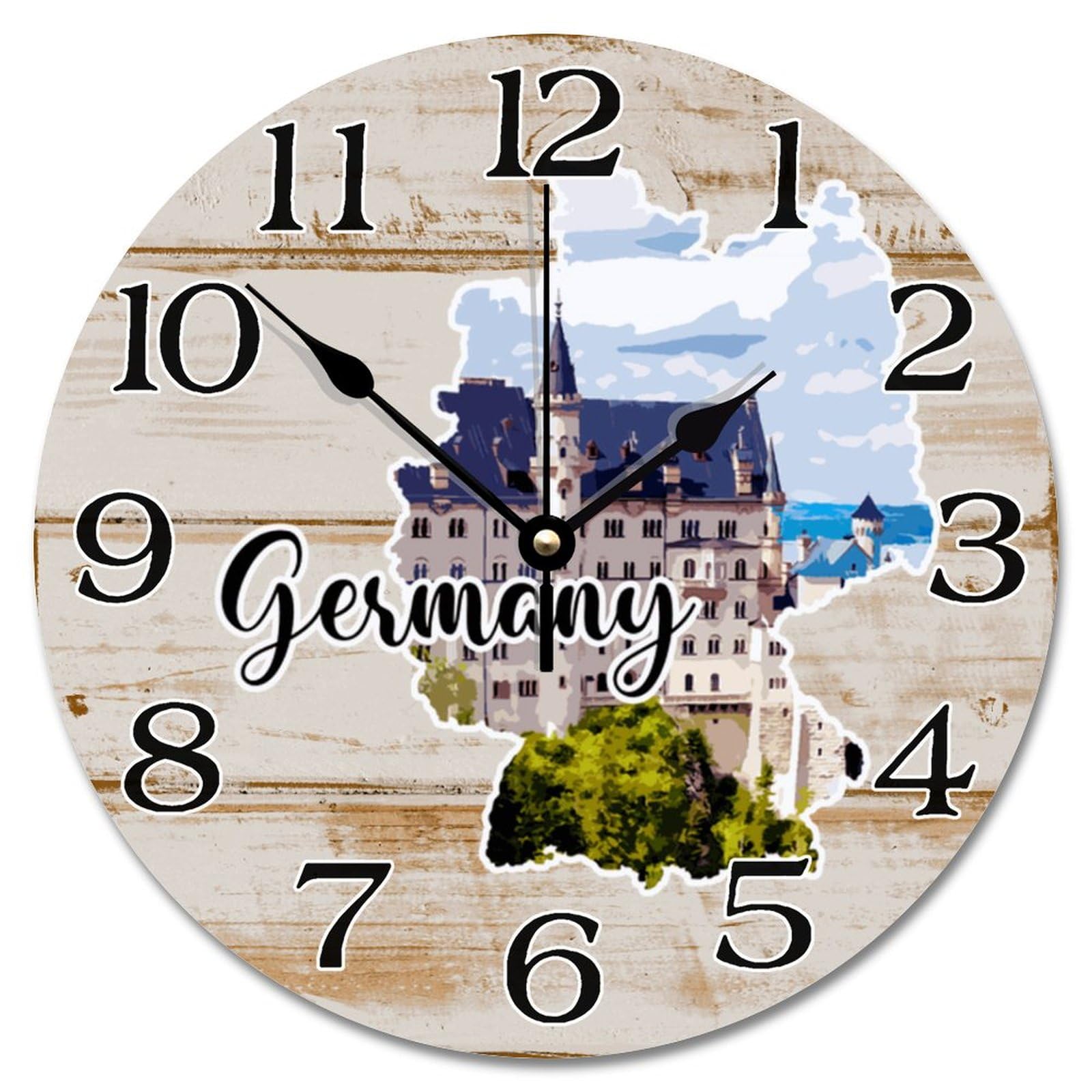 Horloge murale silencieuse Allemagne paysage urbain 30,5 cm