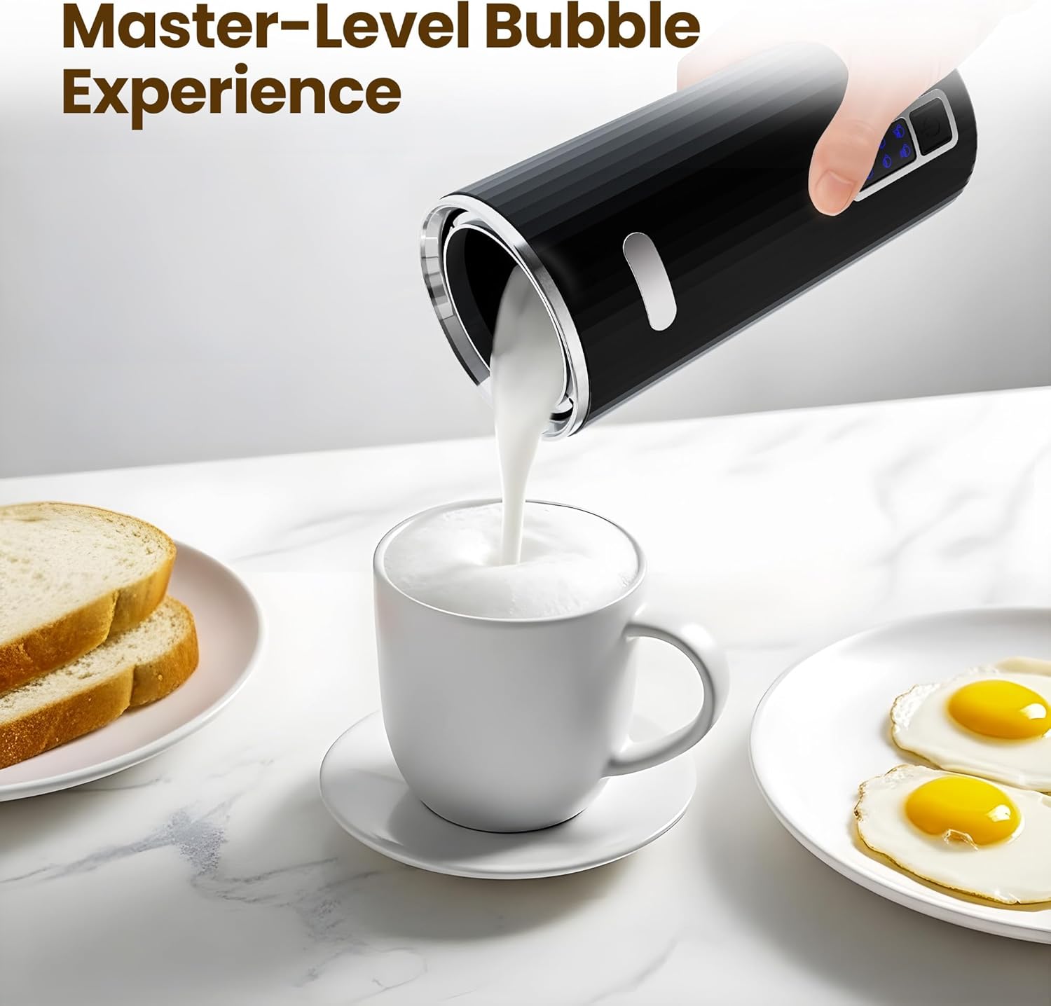 Kismile Milk Frother, 6-in-1 Electric Milk Steamer with Stainless Steel Inner Tank，Automatic Warm and Cold Foam Maker for Latte, Cappuccinos, Macchiato(Black)