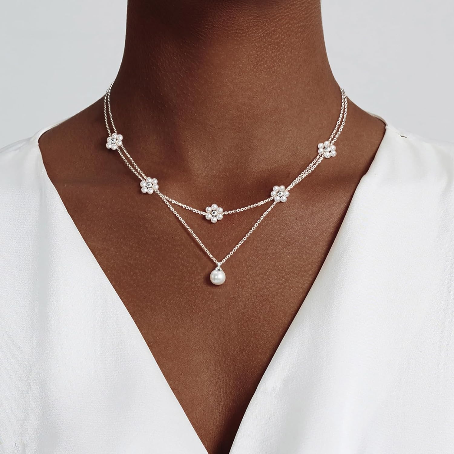 OGD Gold Pearl Necklaces Set for Women 14K Gold Plated Dainty Layered Pearl Cute Daisy Pearl Choker Gold Necklace Gifts for Women Gold Trendy Jewelry Gifts - Image 3