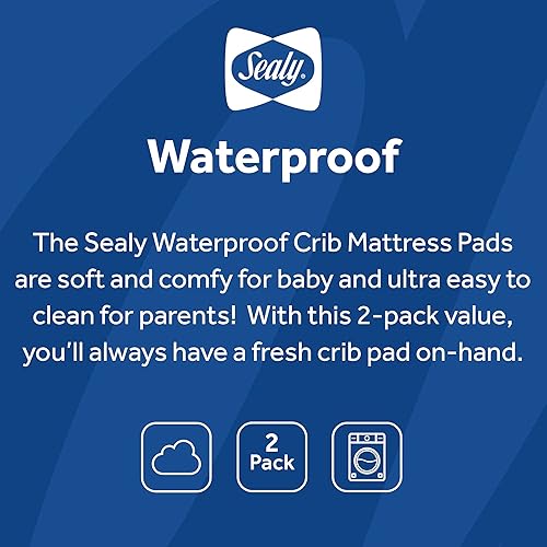Miniatura 8 de Funda para colchón Sealy para cuna de niños ajustable e impermeable 2 unidades Bordes elásticos de buen ajuste 100 impermeable se puede lavar a