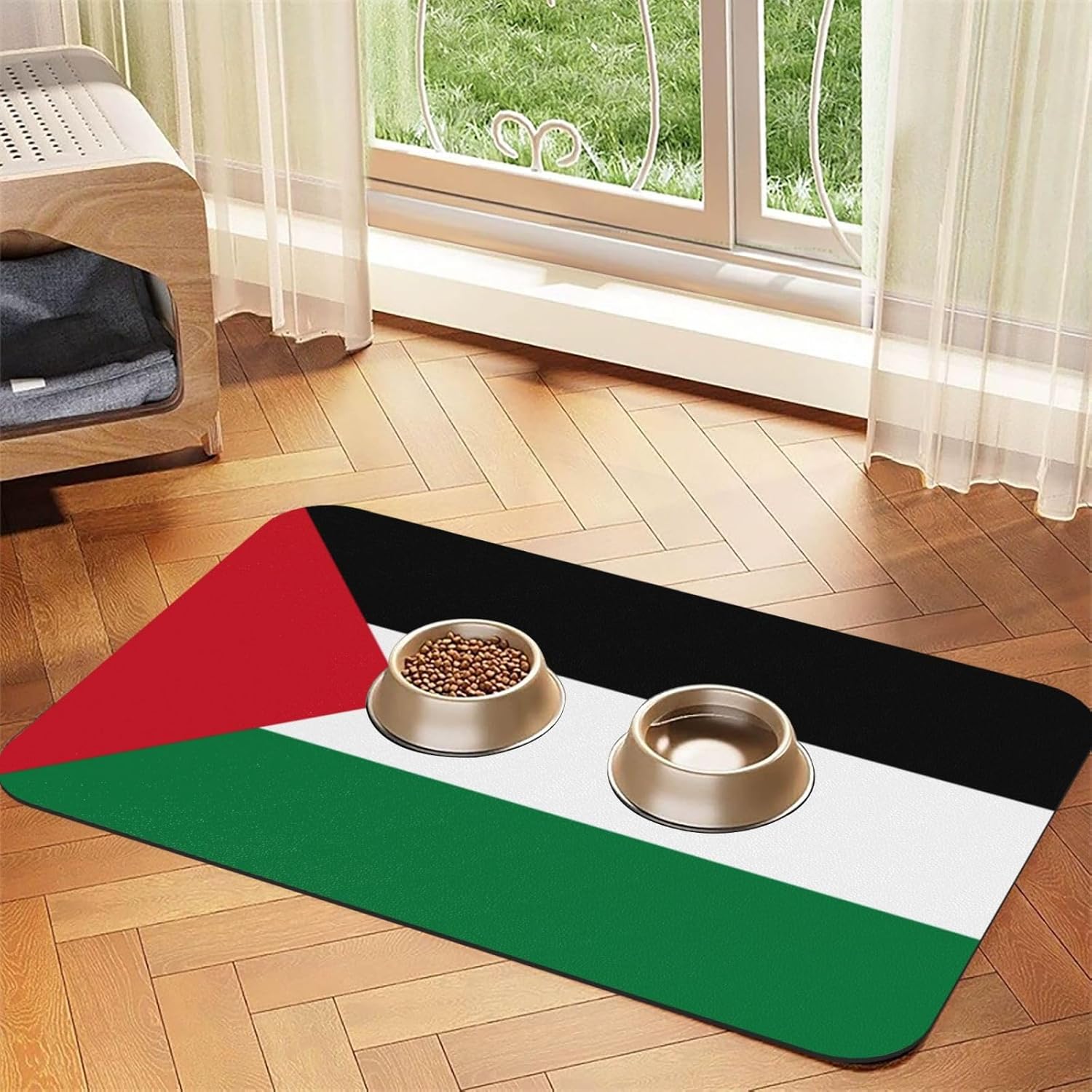 Flag of Palestine Pet Feeding Mat Dog Cat Eating Food Absorbent Leather Tablecloth for and Water Bowl Waterproof No Stains Quick Dry Non-Slip 23.62 * 15.75IN