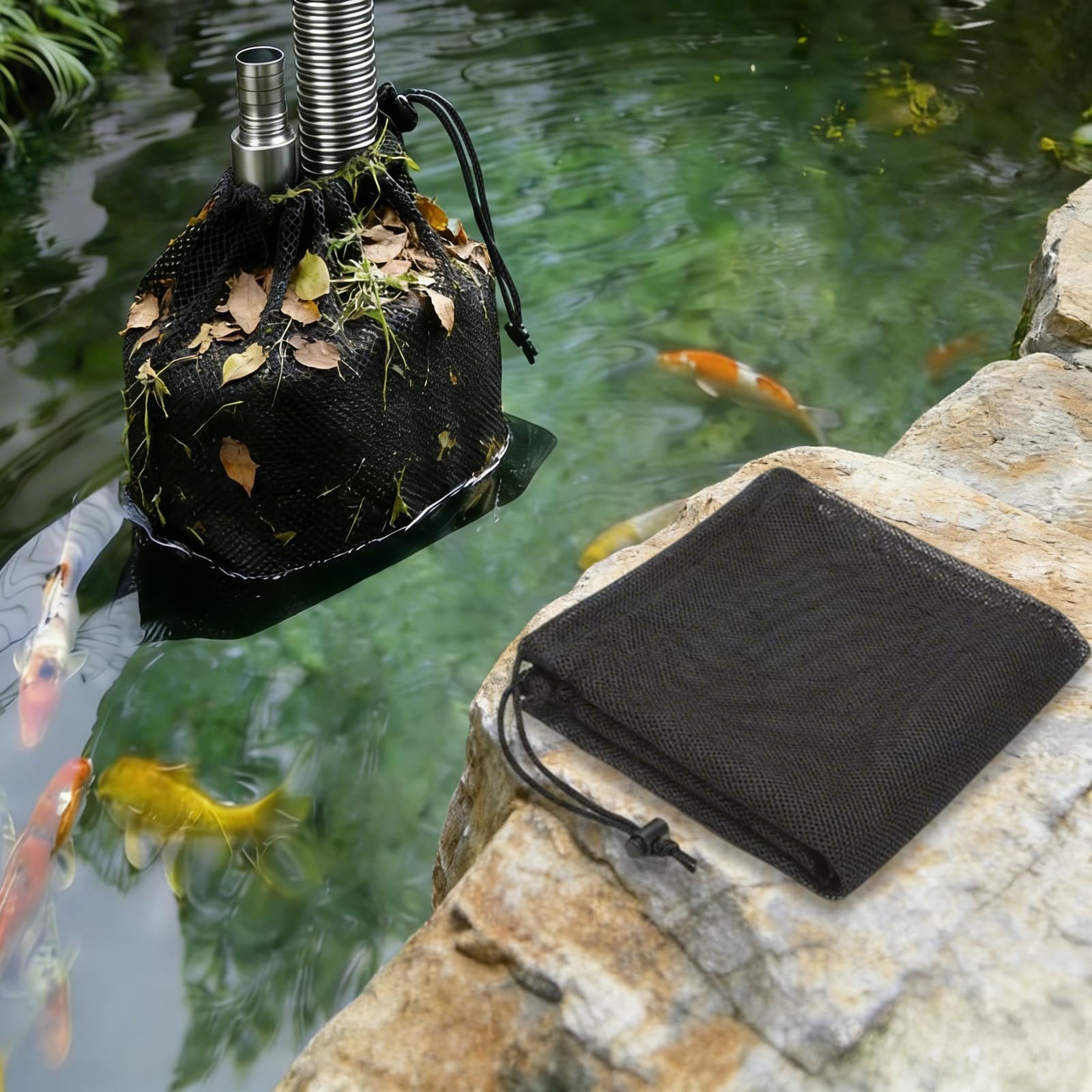 Sacchetto Filtro Pompa 45 x 45 cm Nero Borsa per Pompa con Coulisse a Rete per Acquario Laghetto