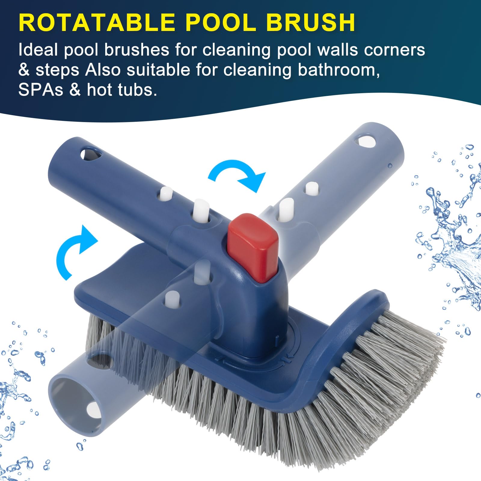 Kit d'entretien de piscine de luxe avec filet d'épuisette avec bord en caoutchouc, tête de brosse de piscine de 44,5 cm et brosse à récurer portable, kit de nettoyage de piscine creusée et hors sol
