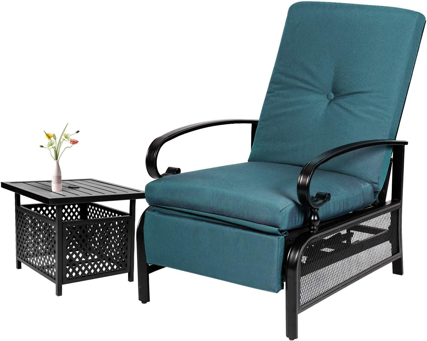 Crownland 2-Piece Outdoor Lounge Chairs Set, Adjustable Reclining Patio Chairs and Umbrella Bistro Table Set, Metal Furniture 1 seat