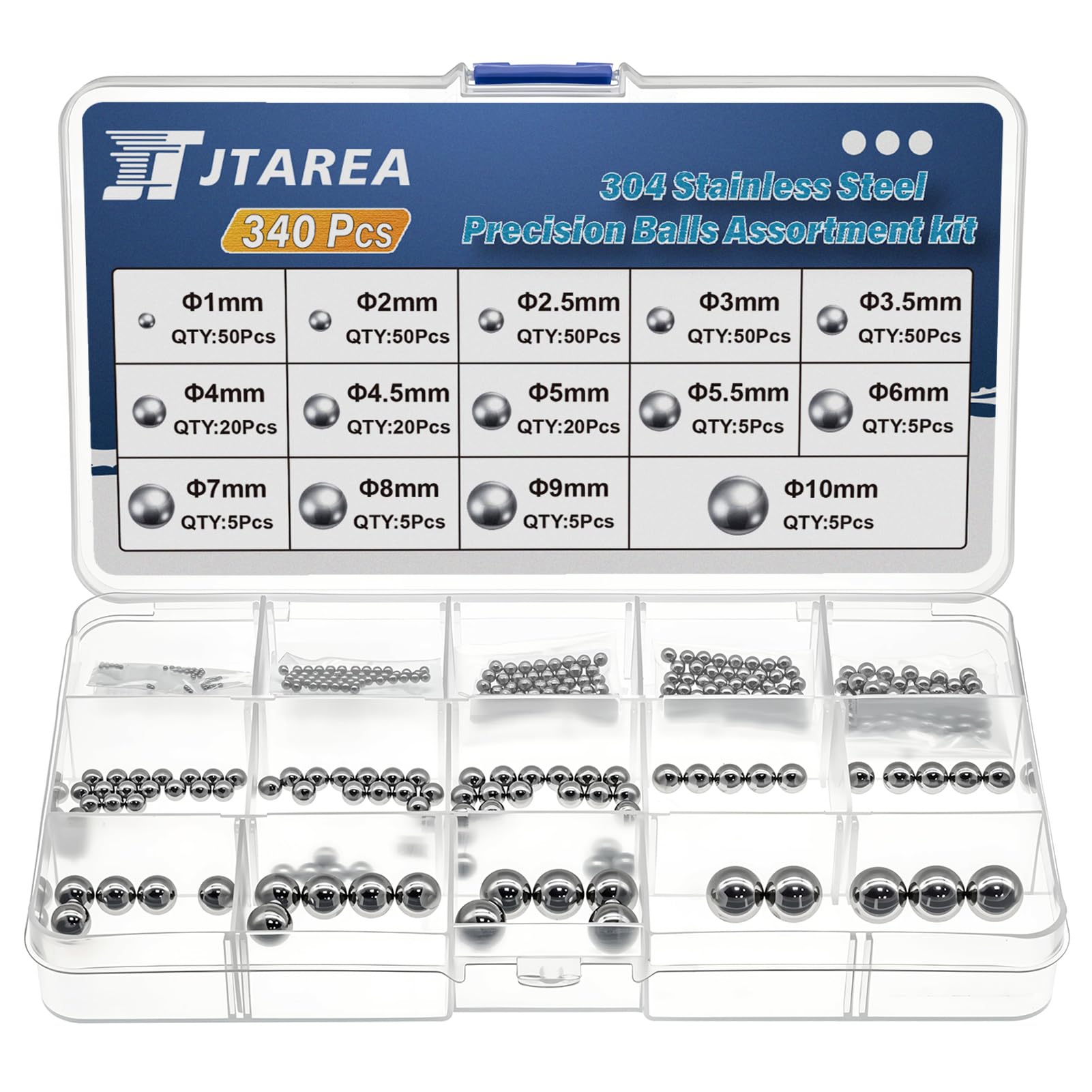 340PCS 304 Stainless Steel Precision Balls Kit 14Values 1mm 2mm 2.5mm 3mm 3.5mm 4mm 4.5mm 5mm 5.5mm 6mm 7mm 8mm 9mm 10mm Bicycle Bearing Ball Assortment Set-image-31