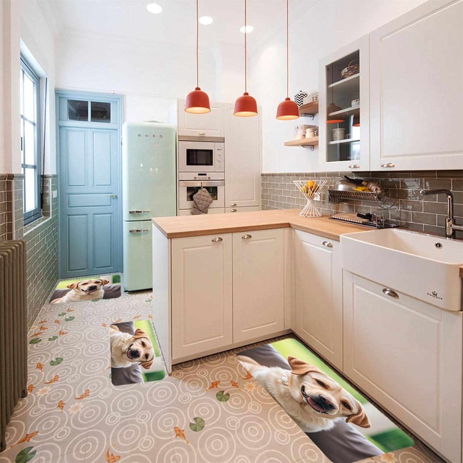 Cute Labrador Dog Kitchen Mats for Floor 3PCS Waterproof Low-Profile Kitchen Rugs Floor Mat Non Slip Anti Fatigue Mats Comfort Standing Mat Runner Rug Area Rug 6"x24"+20"x31"+17"x47"