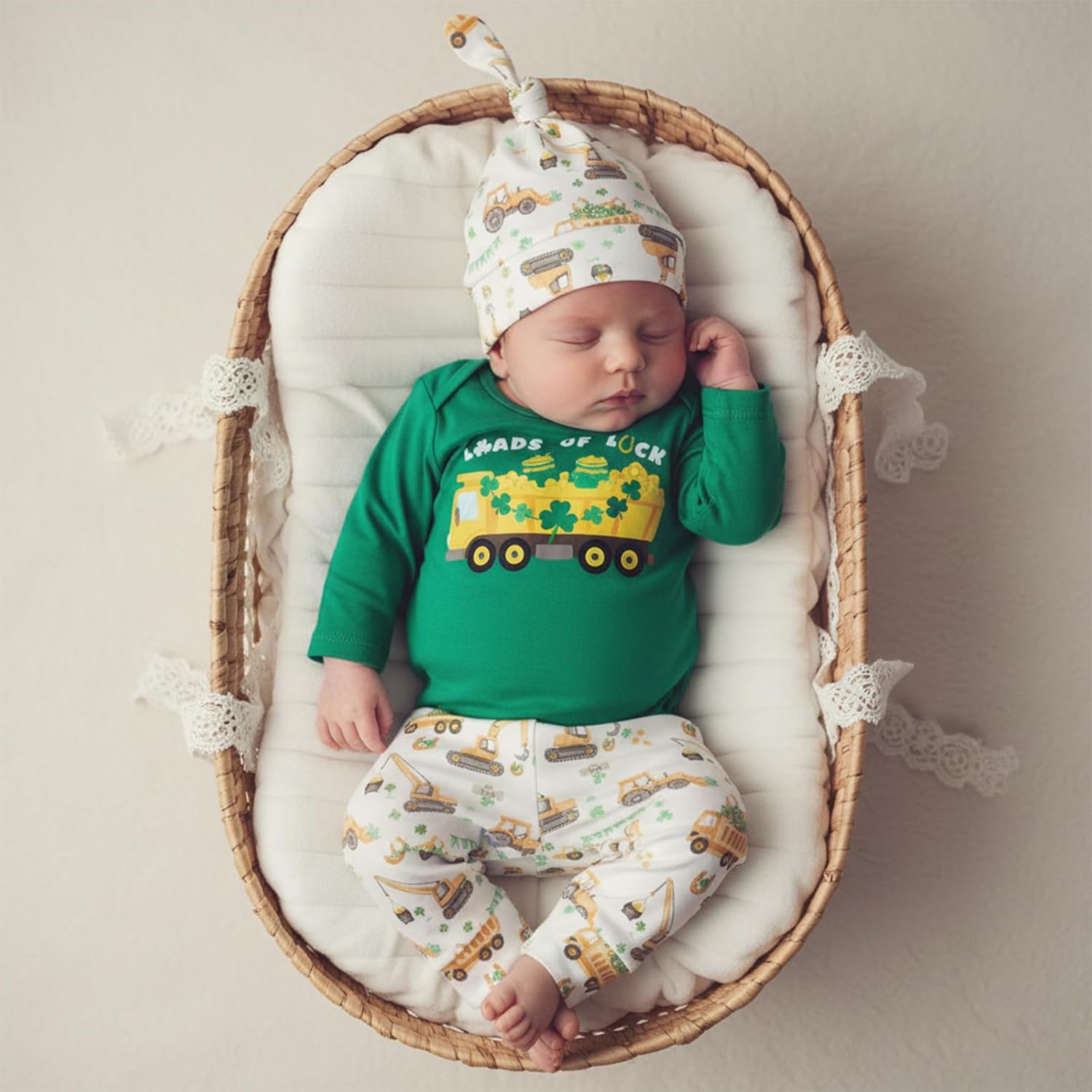 Karuedoo My First St Patricks Day Baby Boy Outfit Newborn Long Sleeve Letter Print Romper Top Long Pants with Hat 3Pcs Sets - Image 2