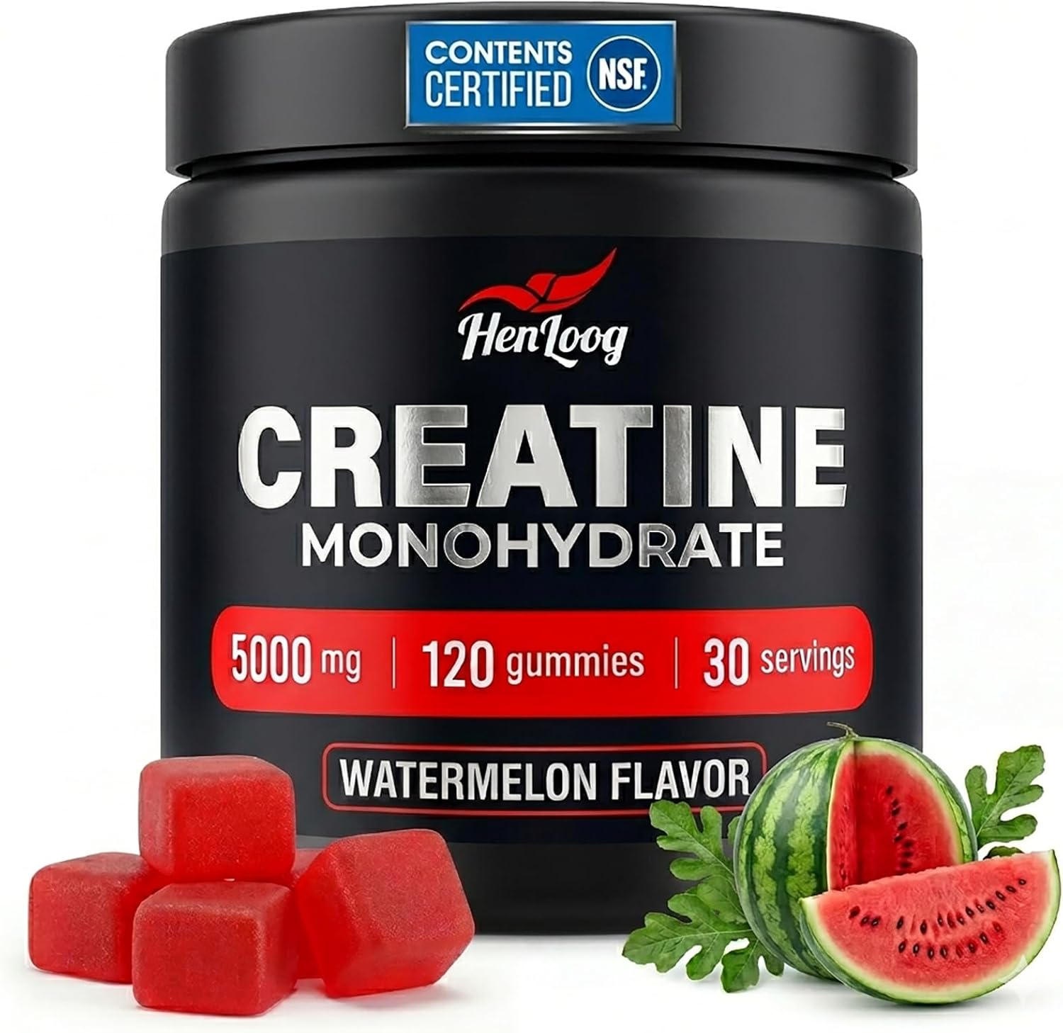 Creatine Gummies for Women & Men, NSF Certified 5000mg Creatine Monohydrate Gummies, Sugar Free Vegan Pre-Workout Supplement for Muscle Strength & Recovery, 120 Count - Watermelon