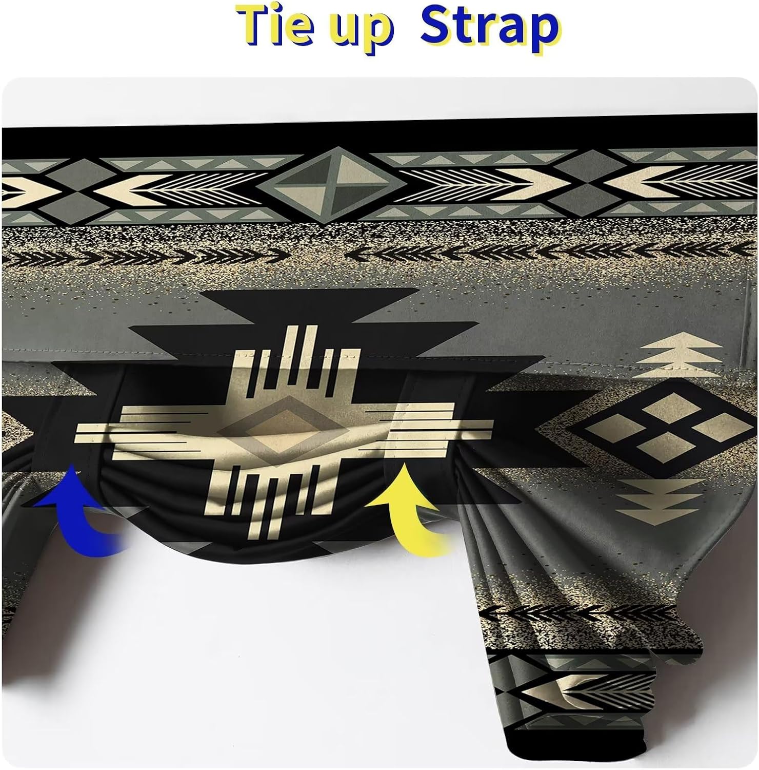 Aztec Boho Geometric Door Curtains, 26"W x 70"L, Blackout, Thermal Insulated, Waterproof, 1 Panel, Boho, Western, Hallway, Machine Washable, Tie Top